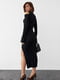 Силуетна сукня в рубчик з вирізами на плечах чорна | 6806768 | фото 3