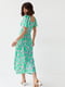 Літня квіткова сукня міді з куліскою на грудях зелена | 6806785 | фото 2