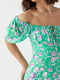 Літня квіткова сукня міді з куліскою на грудях зелена | 6806785 | фото 4