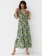 Довга сукня з оборкою та квітковим принтом зелена | 6806846 | фото 6
