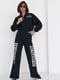 Чорні трикотажні штани з начосом та написом Renes Saince | 6806919 | фото 2