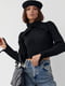 Укорочений чорний светр з рельєфною горловиною та рукавами | 6807250 | фото 5