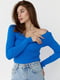 Облягаючий синій пуловер у дрібний рубчик | 6807474 | фото 4