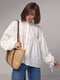 Бавовняна молочна блуза з широкими рукавами на зав'язках | 6807538 | фото 6
