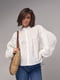 Бавовняна молочна блуза з широкими рукавами на зав'язках | 6807538 | фото 7