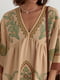 Льняна сукня міні з вишивкою вільного фасону кавова | 6807614 | фото 3