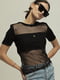 Чорна блуза із вставками із сітки | 6808120 | фото 3