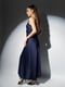 Довга шовкова сукня-комбінація темно-синього кольору | 6808631 | фото 2
