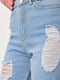 Блакитні прямі джинси з потертостями | 6808899 | фото 4