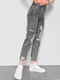 Сірі прямі джинси з потертостями | 6808900 | фото 2