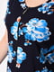 Темно-синій бавовняний халат з квітковим принтом | 6809034 | фото 4
