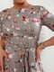 Розкльошена сіро-бежева сукня-міді в квітковий принт | 6809851 | фото 3