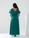 Зелена сукня-максі з атласного шовку з поясом | 6809878 | фото 5