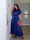 Синя сукня-максі з атласного шовку з поясом  | 6809879 | фото 5