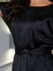 Чорна сукня-максі з атласного шовку з поясом  | 6809881 | фото 9