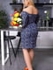 Темно-синя облягаюча сукня з квітковим принтом  | 6809894 | фото 4