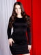 Чорна трикотажна міні-сукня з довими рукавами | 6810019