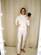 Трикотажний білий костюм-двійка на флісі: худі і легінси | 6810097