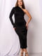 Чорна асиметрична сукня-міді на одне плече | 6810136 | фото 3