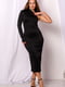 Чорна асиметрична сукня-міді на одне плече | 6810136 | фото 4