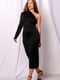 Чорна асиметрична сукня-міді на одне плече | 6810136 | фото 6