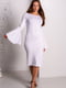 Біла трикотажна сукня з широкими рукавами-кльош | 6810140 | фото 7