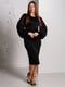 Чорна облягаюча сукня з широкими шифоновими рукавами-ліхтариками | 6810145 | фото 5