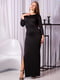 Чорна трикотажна максі-сукня з рукавами три чверті і високим розрізом | 6810151 | фото 3