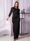 Чорна трикотажна максі-сукня з рукавами три чверті і високим розрізом | 6810151 | фото 4