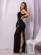 Довга чорна сукня на одне плече з високим розрізом | 6810160 | фото 7