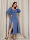 Блакитна приталена сукня з розрізами | 6810648 | фото 2