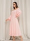 Рожева приталена сукня з довгими рукавами-ліхтариками та гумкою на відкритій горловині | 6810652 | фото 2