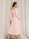 Рожева приталена сукня з довгими рукавами-ліхтариками та гумкою на відкритій горловині | 6810652 | фото 3