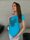 Блакитна футболка з бавовни із принтом | 6810984 | фото 2