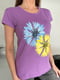 Бузкова бавовняна футболка з яскравим квітковим малюнком | 6811052 | фото 4