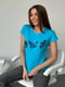 Блакитна бавовняна футболка з метеликами | 6811059 | фото 2