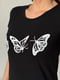Чорна бавовняна футболка з метеликами | 6811061 | фото 4