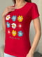 Червона бавовняна футболка з кольоровим квітковим малюнком | 6811067 | фото 4