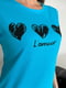 Блакитна трикотажна футболка з серцями і написом | 6811081 | фото 4