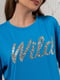 Блакитна оверсайз футболка з принтом та розрізами | 6811115 | фото 4