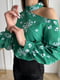 Нарядна вільна блуза з квіткового зеленого софту | 6811139 | фото 4