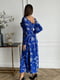 Синя квіткова сукня з розрізом | 6811140 | фото 4