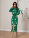 Зелена приталена сукня з розрізом із принтованого софту | 6811191 | фото 2