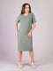 Сукня оливкового кольору в рубчик для вагітних з коротким рукавом  | 6811280 | фото 4