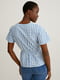 Картата біло-блакитна блуза з розкльошеним низом з вишивкою | 6811747 | фото 4