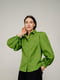 Зелена блузка прямого крою з об'ємними рукавами | 6765496 | фото 2