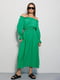 Сукня з відкритими плечима максі зелена  | 6765576