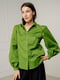 Зелена блузка прямого крою з об'ємними рукавами | 6765496 | фото 4