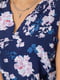 Синя блуза в квітковий принт з V-подібним вирізом | 6810246 | фото 5
