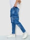 Сині джинси з потертостями та накладними кишенями | 6812522 | фото 3